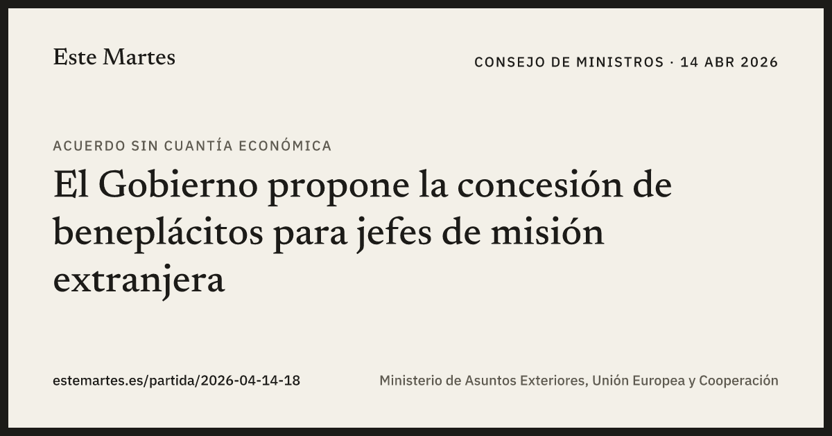 Tarjeta: El Gobierno propone la concesión de beneplácitos para jefes de misión extranjera