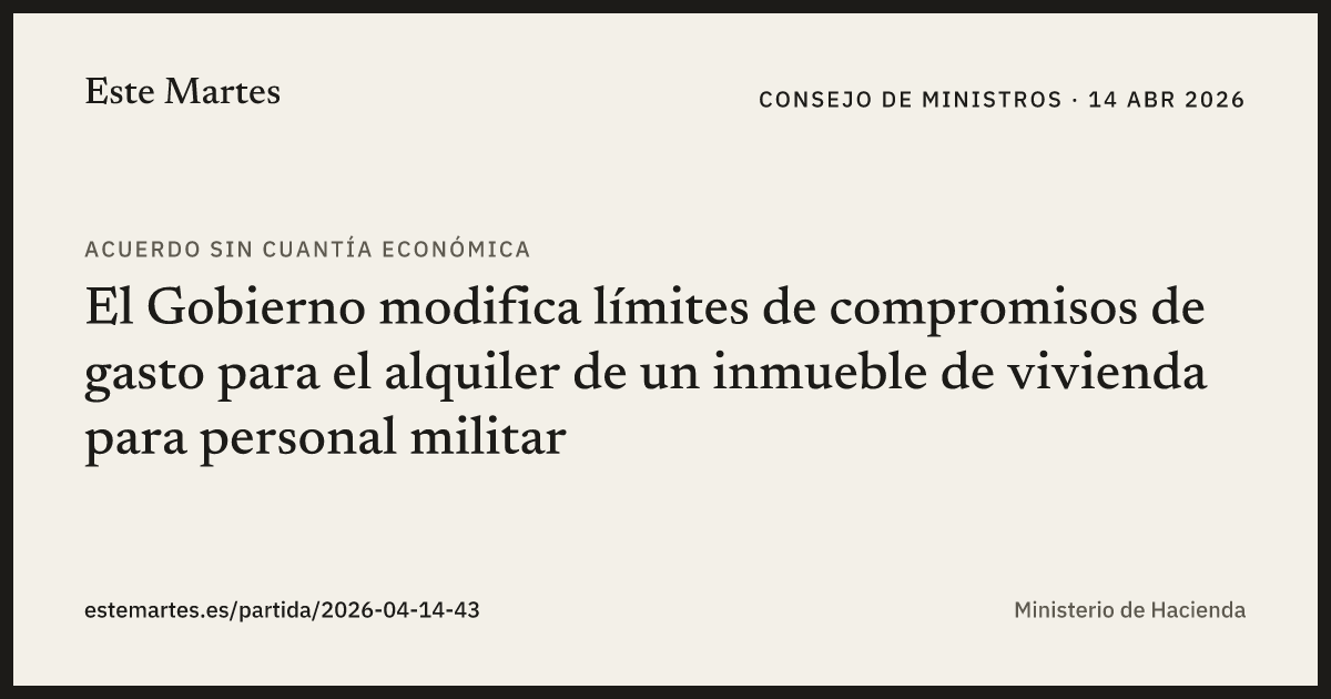 Tarjeta: El Gobierno modifica límites de compromisos de gasto para el alquiler de un inmueble de vivienda para personal militar