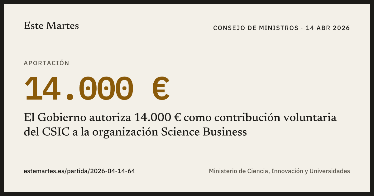Tarjeta: El Gobierno autoriza 14.000 € como contribución voluntaria del CSIC a la organización Science Business