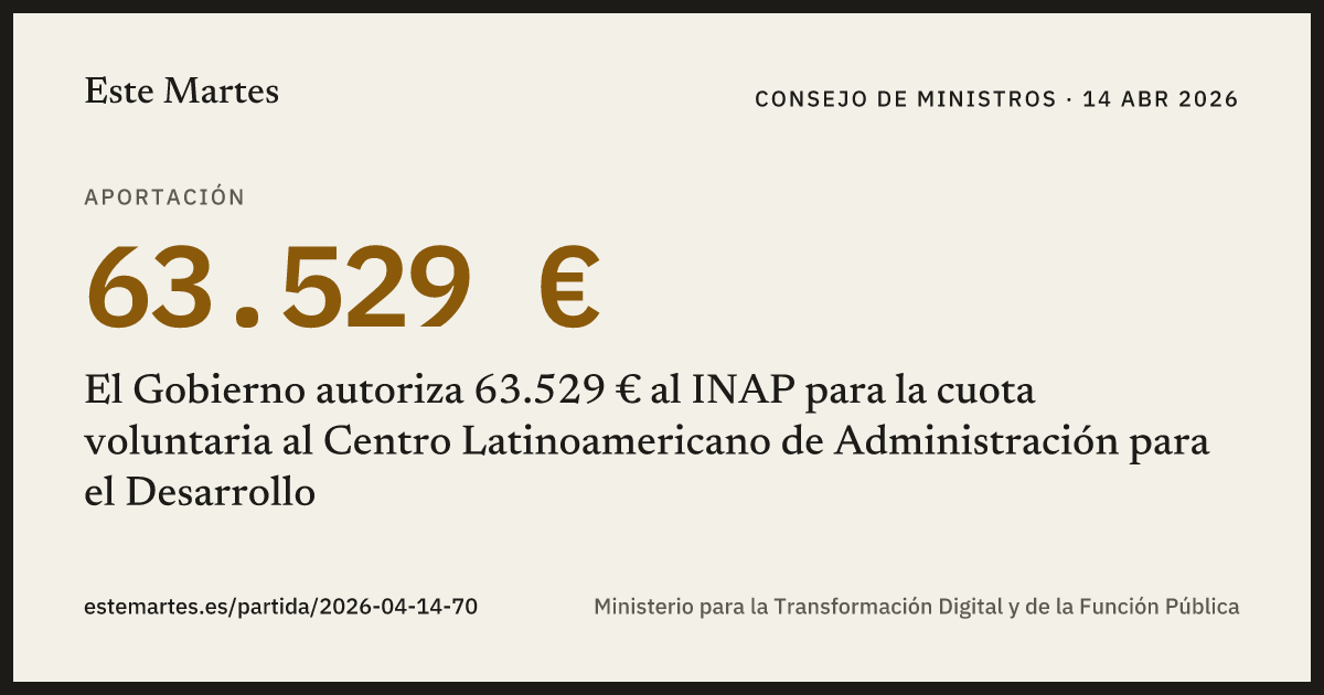 Tarjeta: El Gobierno autoriza 63.529 € al INAP para la cuota voluntaria al Centro Latinoamericano de Administración para el Desarrollo