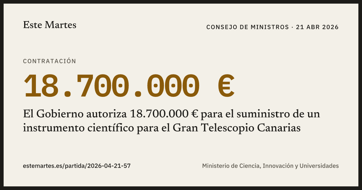 Tarjeta: El Gobierno autoriza 18.700.000 € para el suministro de un instrumento científico para el Gran Telescopio Canarias