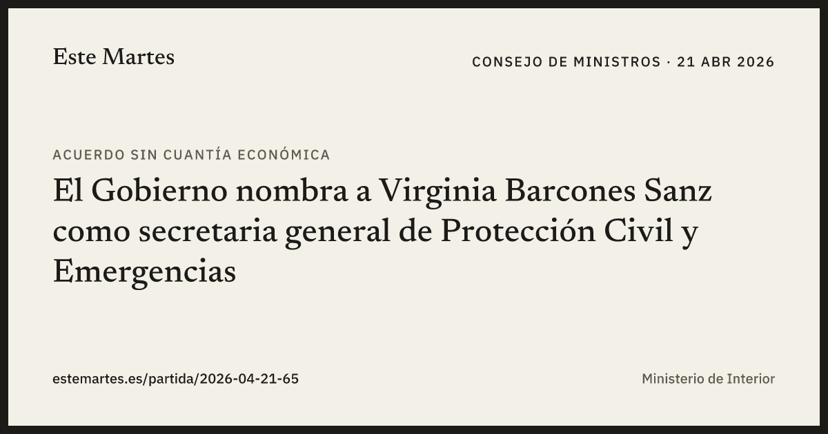 Tarjeta: El Gobierno nombra a Virginia Barcones Sanz como secretaria general de Protección Civil y Emergencias