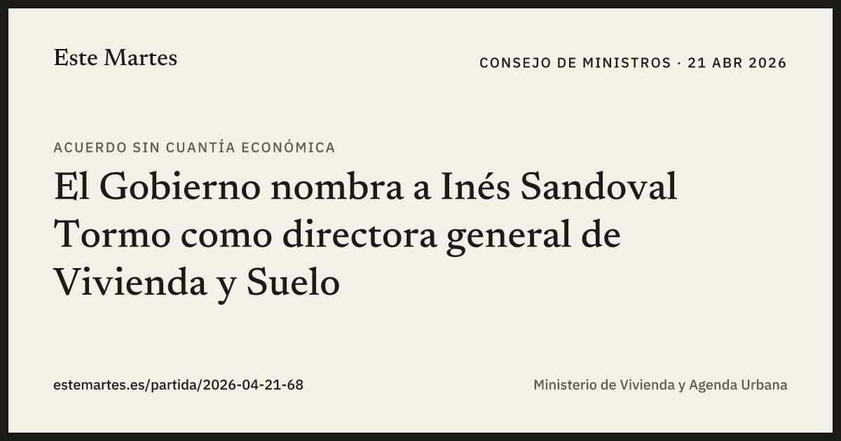 Tarjeta: El Gobierno nombra a Inés Sandoval Tormo como directora general de Vivienda y Suelo