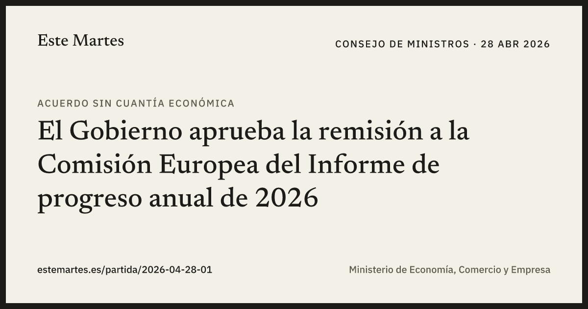 Tarjeta: El Gobierno aprueba la remisión a la Comisión Europea del Informe de progreso anual de 2026