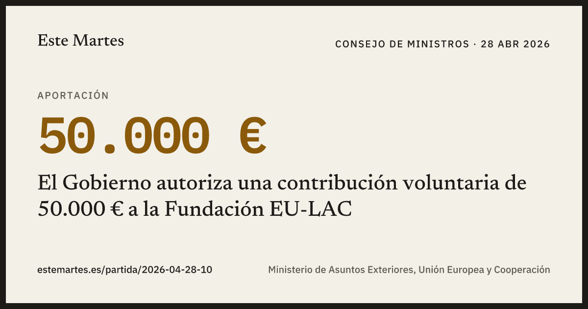 Tarjeta: El Gobierno autoriza una contribución voluntaria de 50.000 € a la Fundación EU-LAC