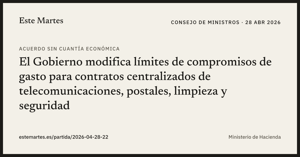 Tarjeta: El Gobierno modifica límites de compromisos de gasto para contratos centralizados de telecomunicaciones, postales, limpieza y seguridad