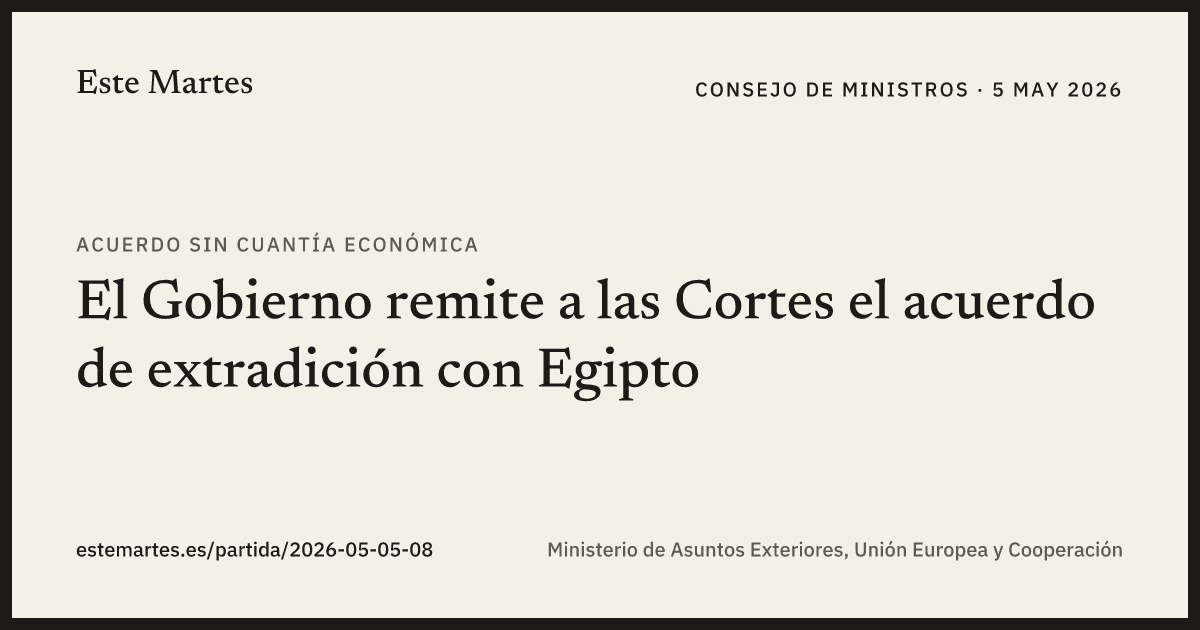 Tarjeta: El Gobierno remite a las Cortes el acuerdo de extradición con Egipto
