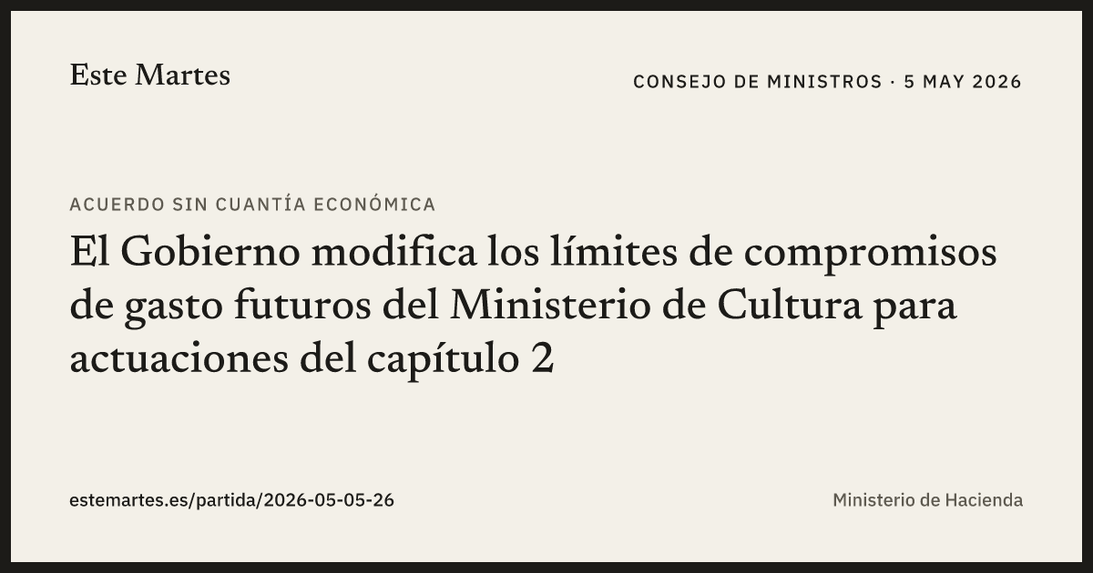 Tarjeta: El Gobierno modifica los límites de compromisos de gasto futuros del Ministerio de Cultura para actuaciones del capítulo 2