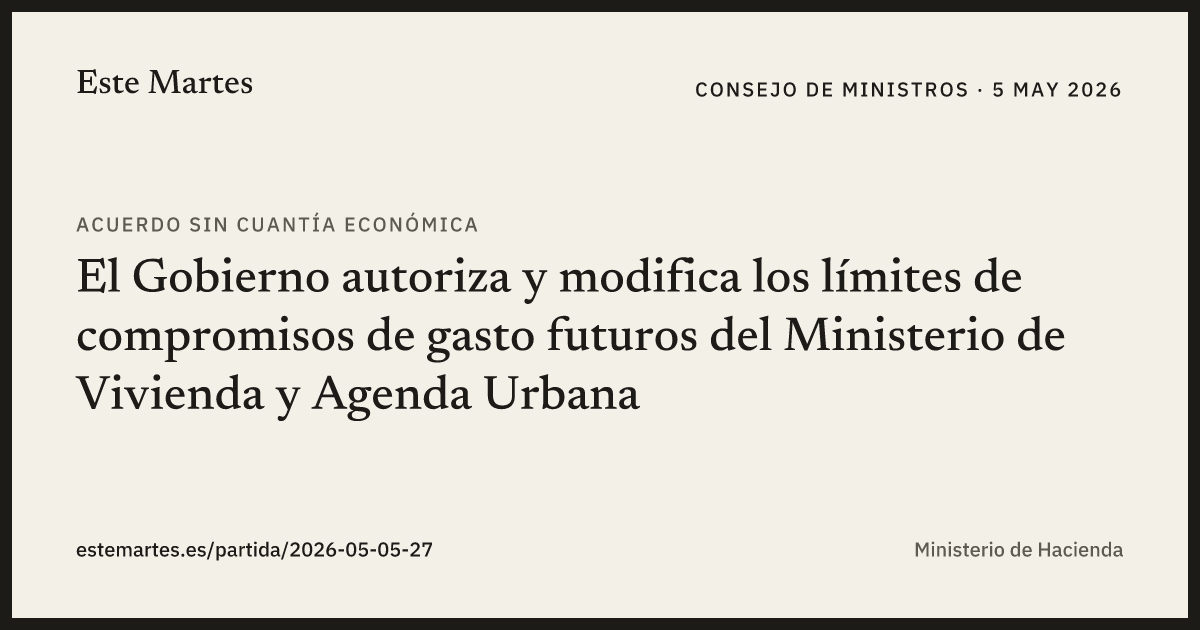 Tarjeta: El Gobierno autoriza y modifica los límites de compromisos de gasto futuros del Ministerio de Vivienda y Agenda Urbana