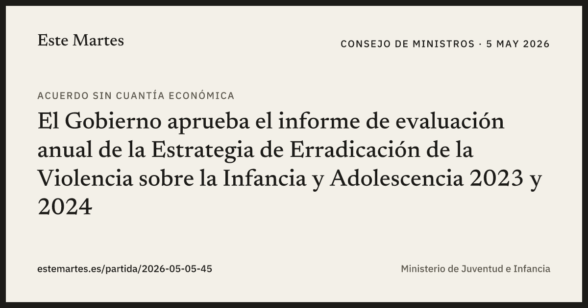 Tarjeta: El Gobierno aprueba el informe de evaluación anual de la Estrategia de Erradicación de la Violencia sobre la Infancia y Adolescencia 2023 y 2024