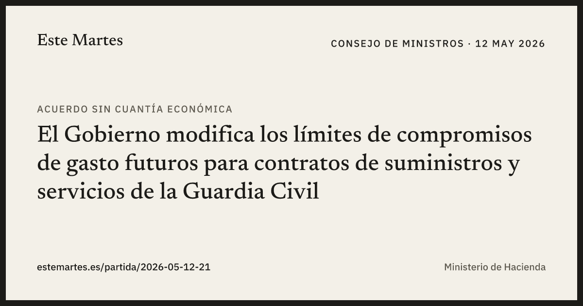 Tarjeta: El Gobierno modifica los límites de compromisos de gasto futuros para contratos de suministros y servicios de la Guardia Civil