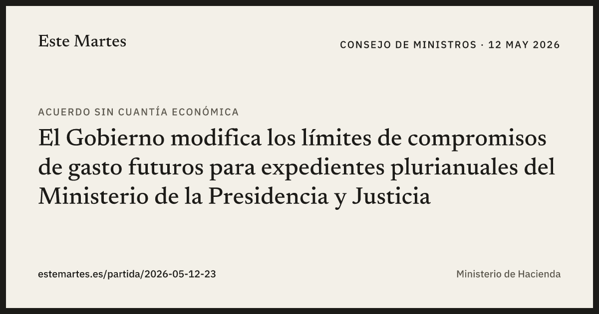 Tarjeta: El Gobierno modifica los límites de compromisos de gasto futuros para expedientes plurianuales del Ministerio de la Presidencia y Justicia