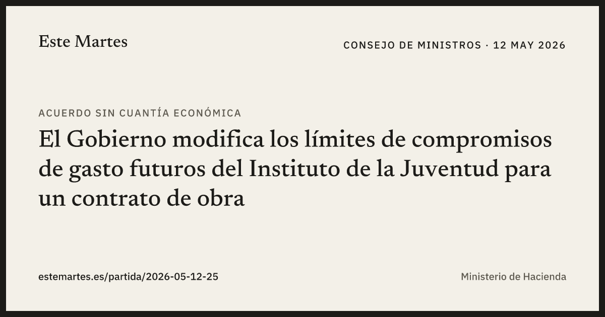 Tarjeta: El Gobierno modifica los límites de compromisos de gasto futuros del Instituto de la Juventud para un contrato de obra