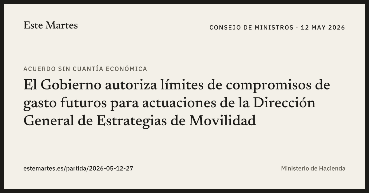 Tarjeta: El Gobierno autoriza límites de compromisos de gasto futuros para actuaciones de la Dirección General de Estrategias de Movilidad