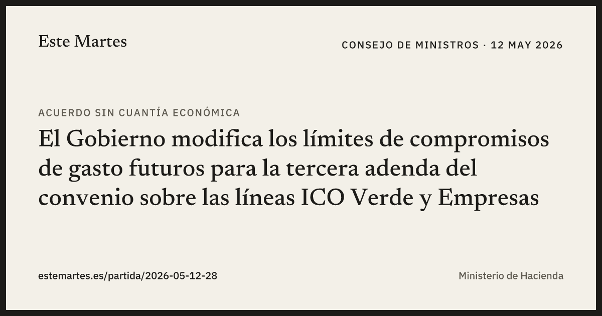 Tarjeta: El Gobierno modifica los límites de compromisos de gasto futuros para la tercera adenda del convenio sobre las líneas ICO Verde y Empresas