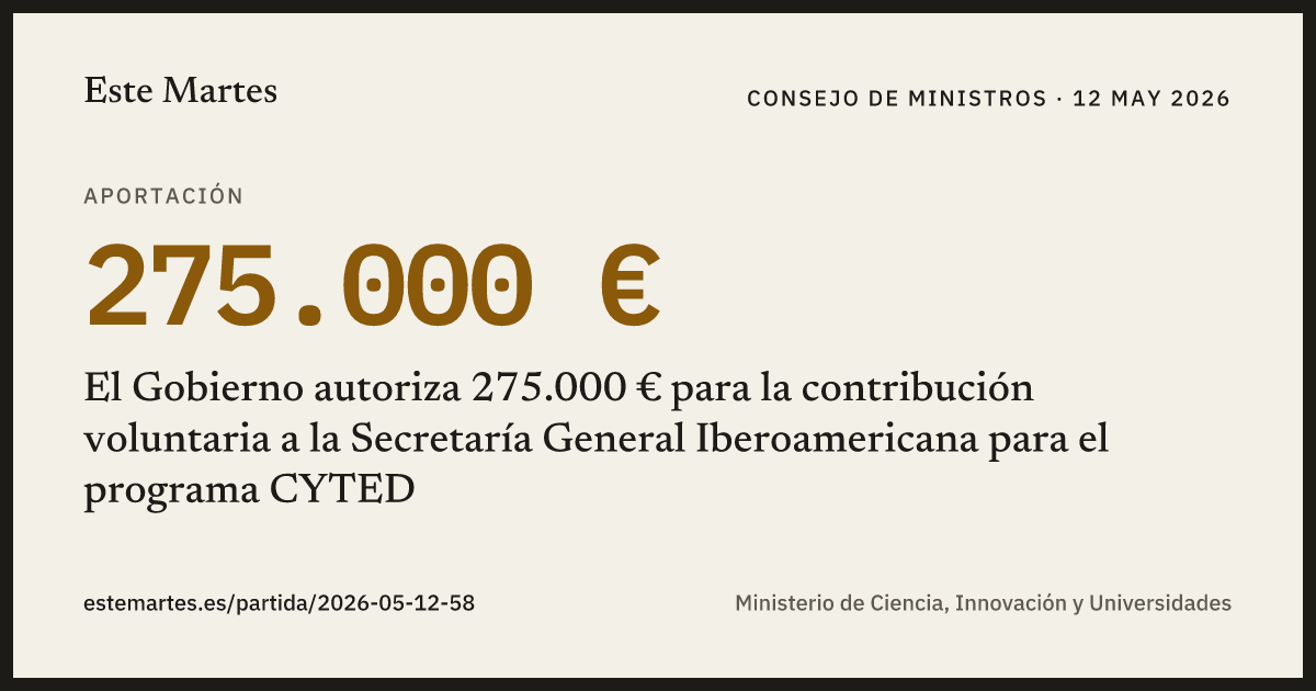 Tarjeta: El Gobierno autoriza 275.000 € para la contribución voluntaria a la Secretaría General Iberoamericana para el programa CYTED