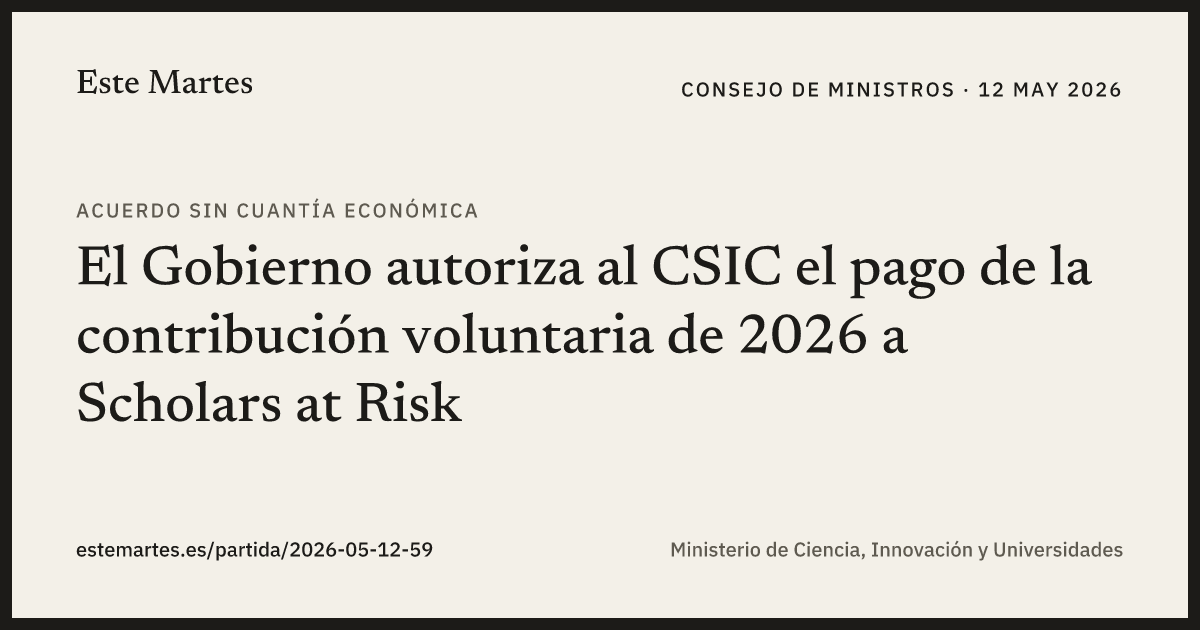 Tarjeta: El Gobierno autoriza al CSIC el pago de la contribución voluntaria de 2026 a Scholars at Risk