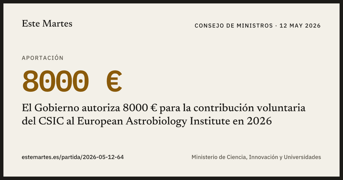 Tarjeta: El Gobierno autoriza 8000 € para la contribución voluntaria del CSIC al European Astrobiology Institute en 2026