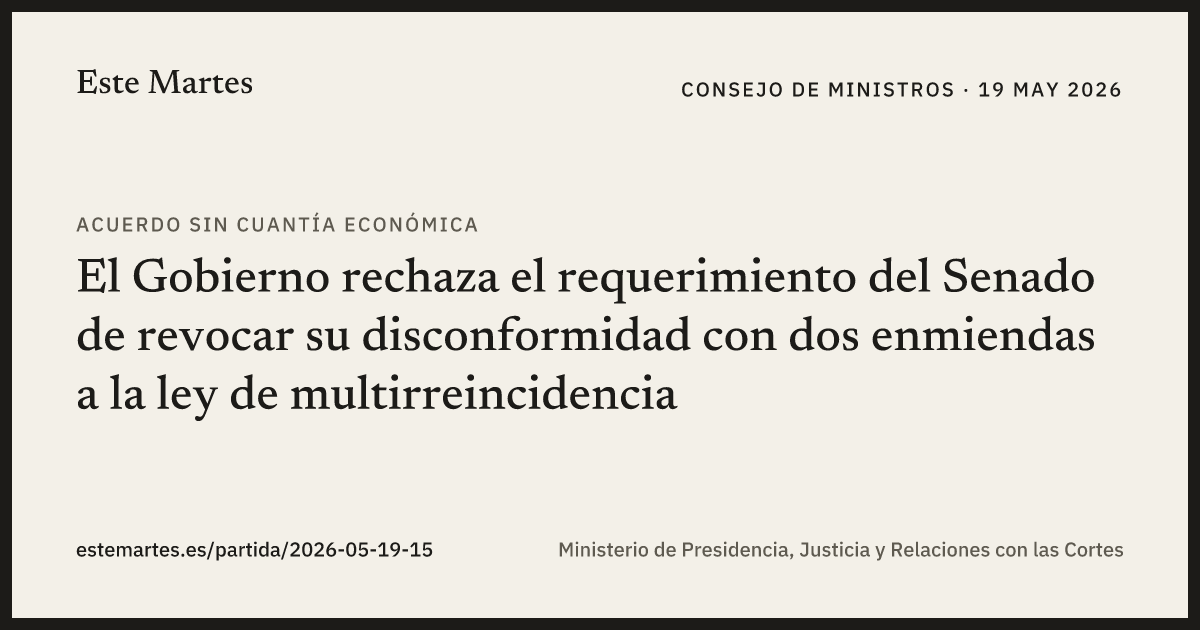 Tarjeta: El Gobierno rechaza el requerimiento del Senado de revocar su disconformidad con dos enmiendas a la ley de multirreincidencia