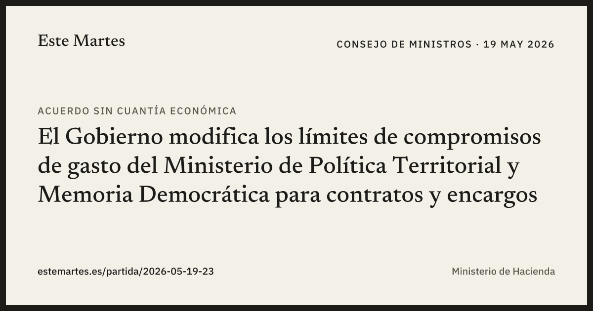 Tarjeta: El Gobierno modifica los límites de compromisos de gasto del Ministerio de Política Territorial y Memoria Democrática para contratos y encargos