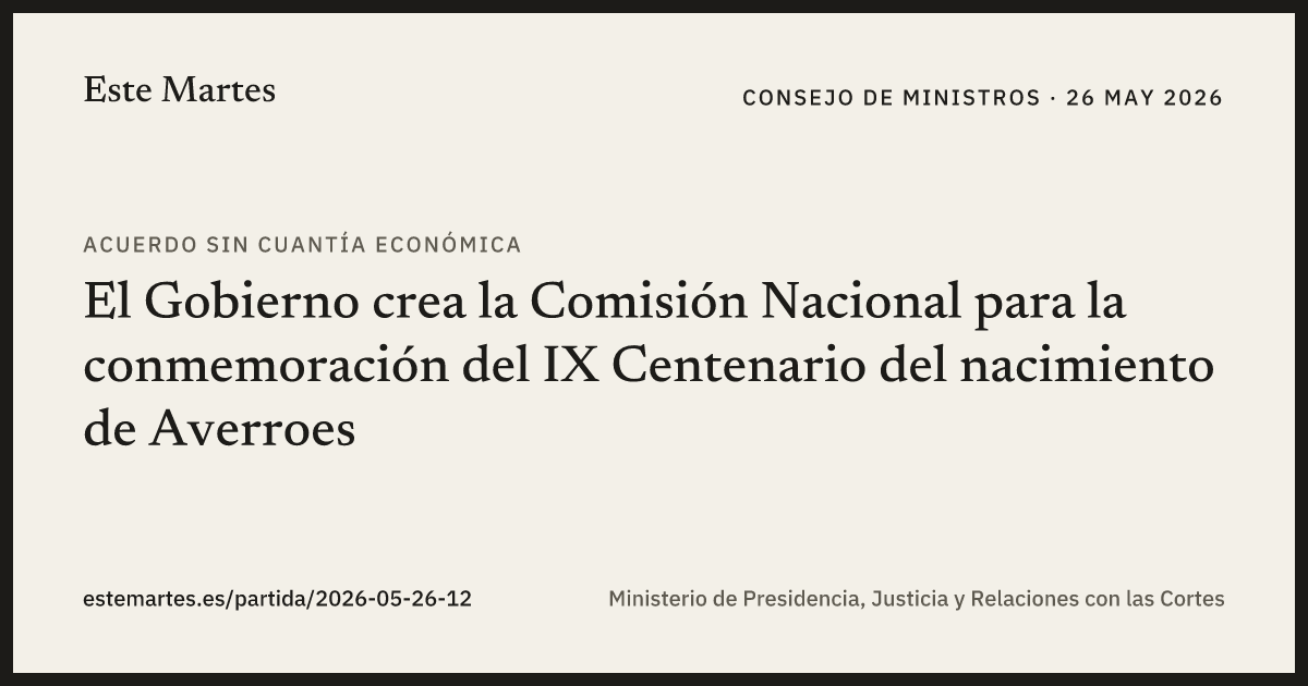 Tarjeta: El Gobierno crea la Comisión Nacional para la conmemoración del IX Centenario del nacimiento de Averroes