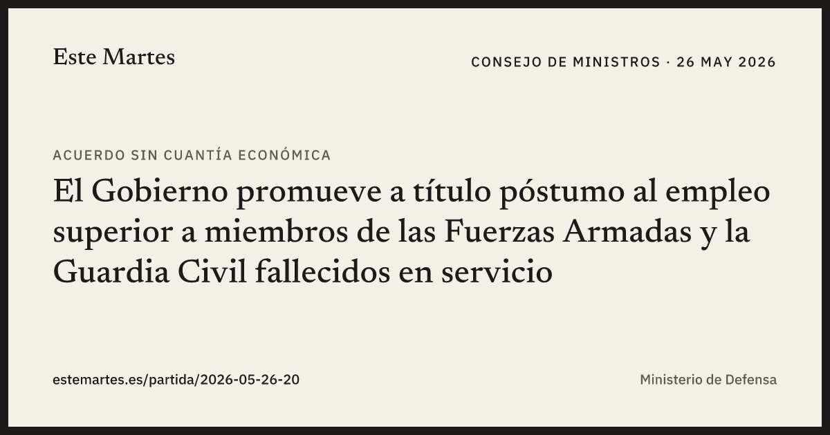 Tarjeta: El Gobierno promueve a título póstumo al empleo superior a miembros de las Fuerzas Armadas y la Guardia Civil fallecidos en servicio