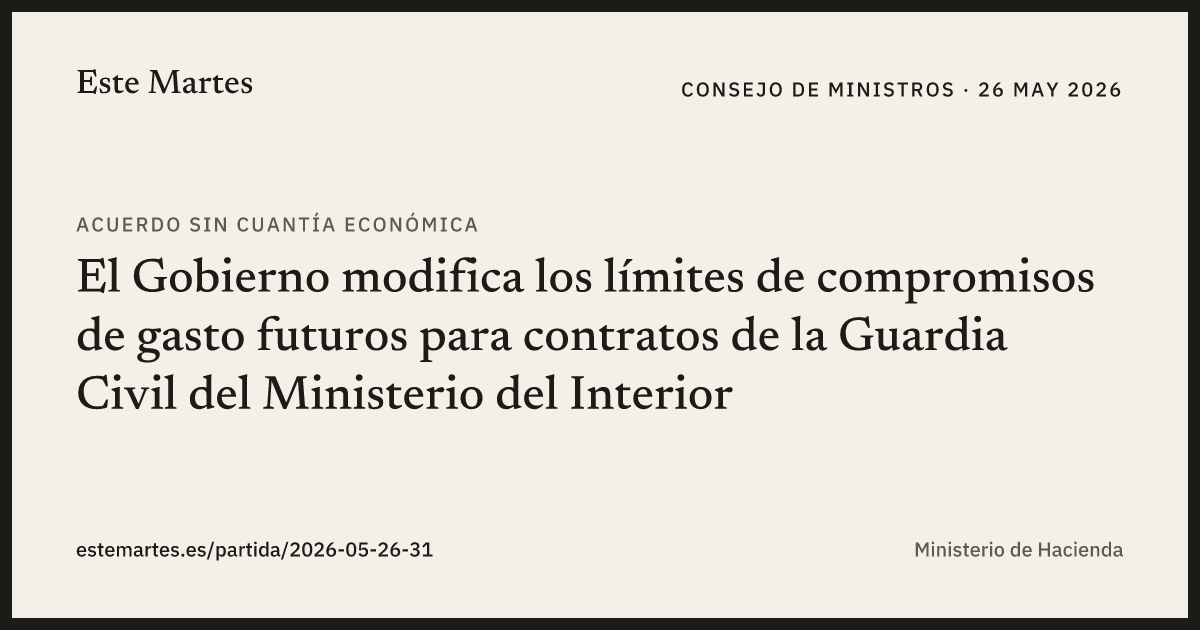 Tarjeta: El Gobierno modifica los límites de compromisos de gasto futuros para contratos de la Guardia Civil del Ministerio del Interior