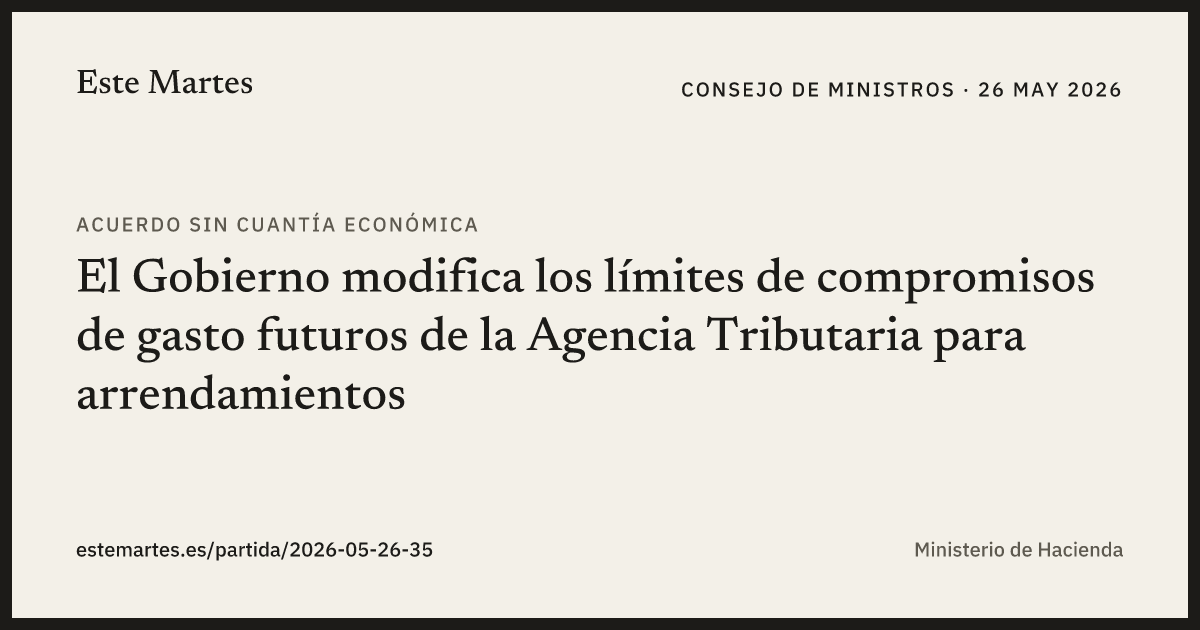Tarjeta: El Gobierno modifica los límites de compromisos de gasto futuros de la Agencia Tributaria para arrendamientos