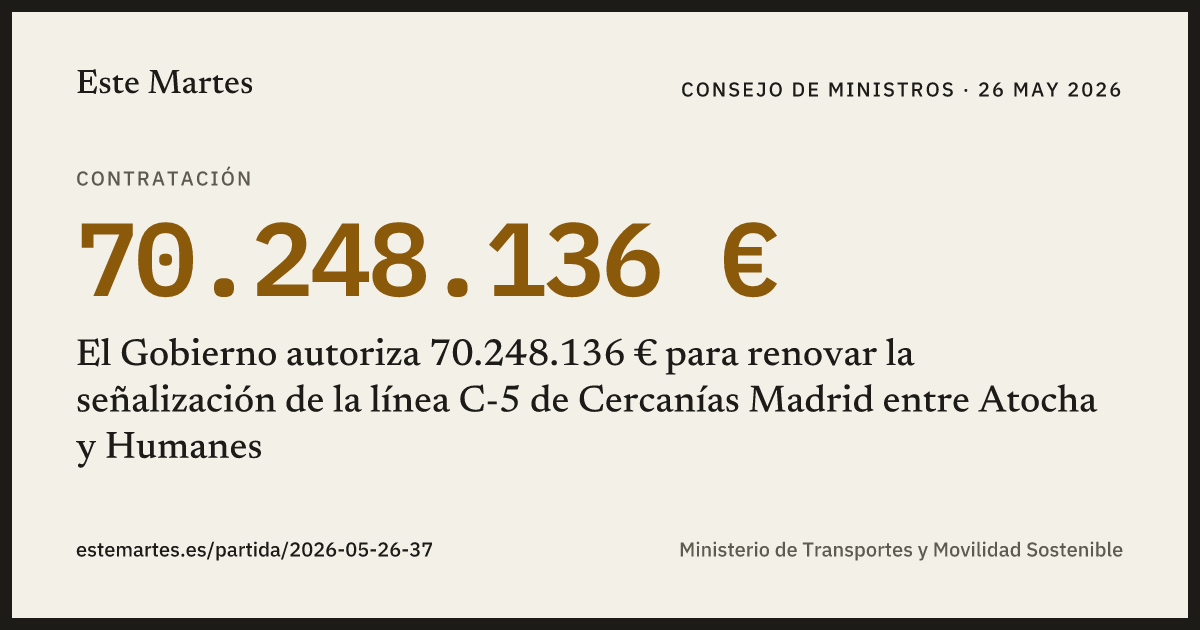 Tarjeta: El Gobierno autoriza 70.248.136 € para renovar la señalización de la línea C-5 de Cercanías Madrid entre Atocha y Humanes
