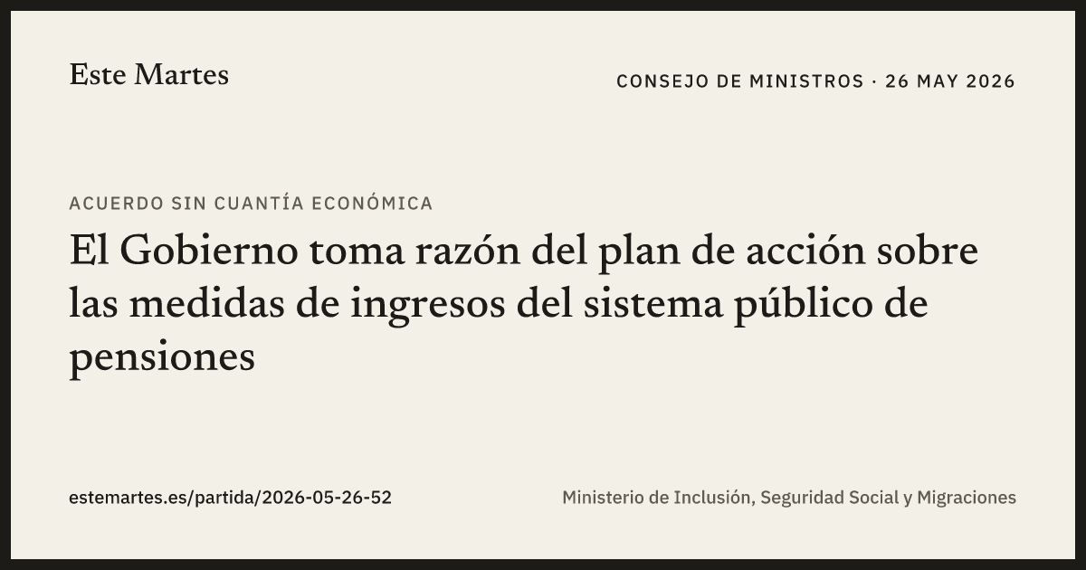 Tarjeta: El Gobierno toma razón del plan de acción sobre las medidas de ingresos del sistema público de pensiones