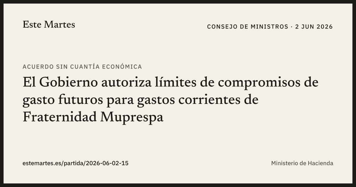 Tarjeta: El Gobierno autoriza límites de compromisos de gasto futuros para gastos corrientes de Fraternidad Muprespa