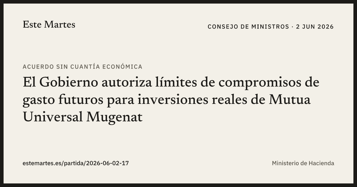 Tarjeta: El Gobierno autoriza límites de compromisos de gasto futuros para inversiones reales de Mutua Universal Mugenat