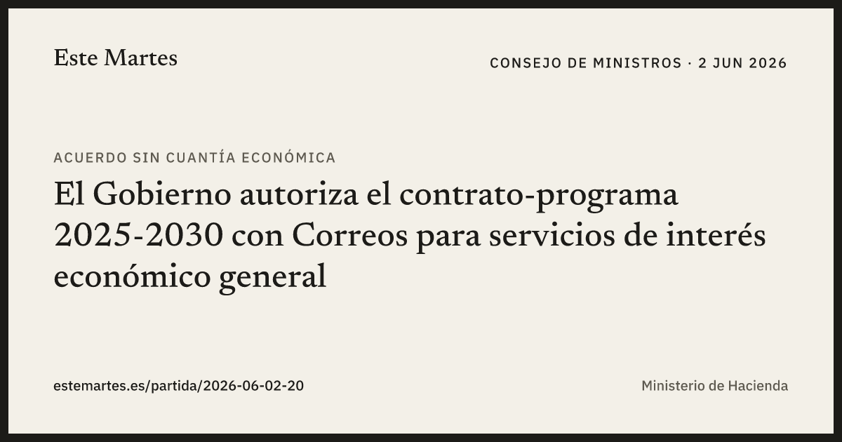 Tarjeta: El Gobierno autoriza el contrato-programa 2025-2030 con Correos para servicios de interés económico general