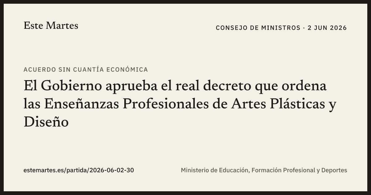 Tarjeta: El Gobierno aprueba el real decreto que ordena las Enseñanzas Profesionales de Artes Plásticas y Diseño