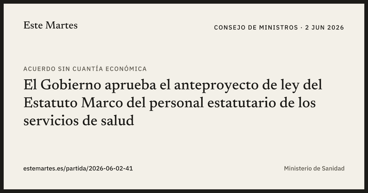 Tarjeta: El Gobierno aprueba el anteproyecto de ley del Estatuto Marco del personal estatutario de los servicios de salud