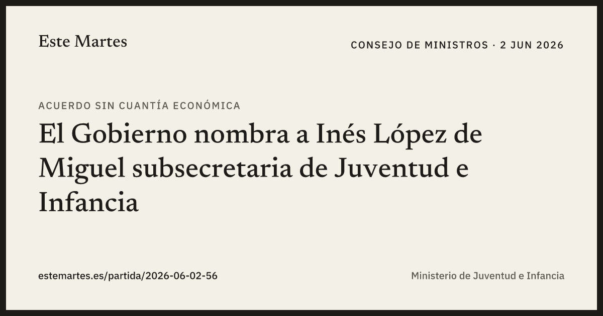 Tarjeta: El Gobierno nombra a Inés López de Miguel subsecretaria de Juventud e Infancia