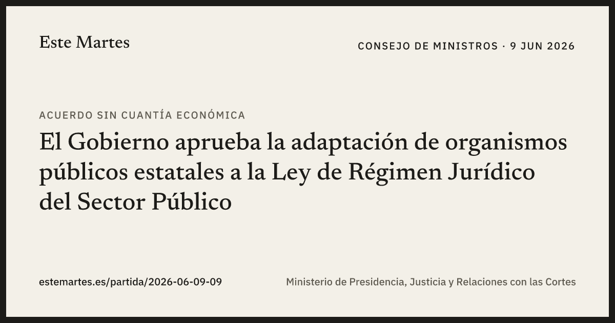 Tarjeta: El Gobierno aprueba la adaptación de organismos públicos estatales a la Ley de Régimen Jurídico del Sector Público