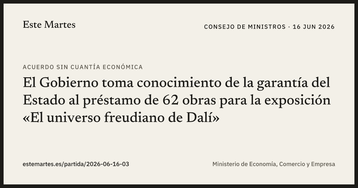 Tarjeta: El Gobierno toma conocimiento de la garantía del Estado al préstamo de 62 obras para la exposición «El universo freudiano de Dalí»