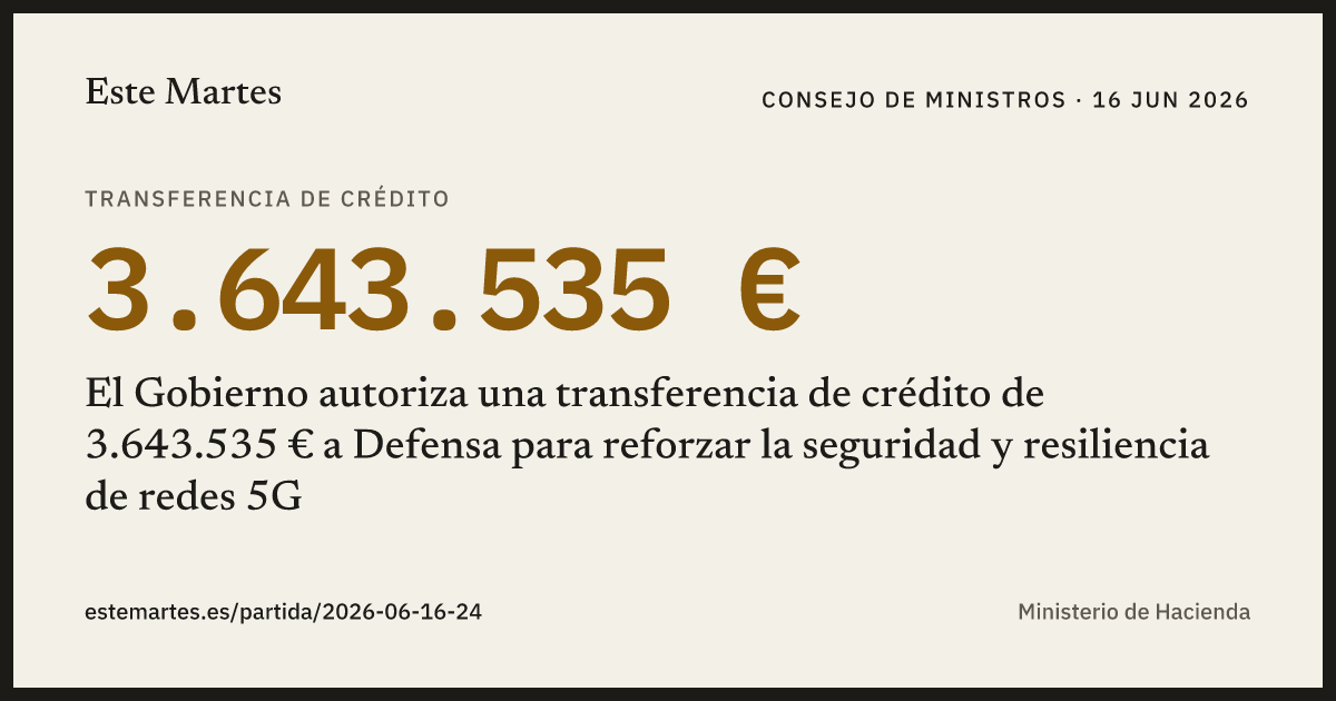Tarjeta: El Gobierno autoriza una transferencia de crédito de 3.643.535 € a Defensa para reforzar la seguridad y resiliencia de redes 5G