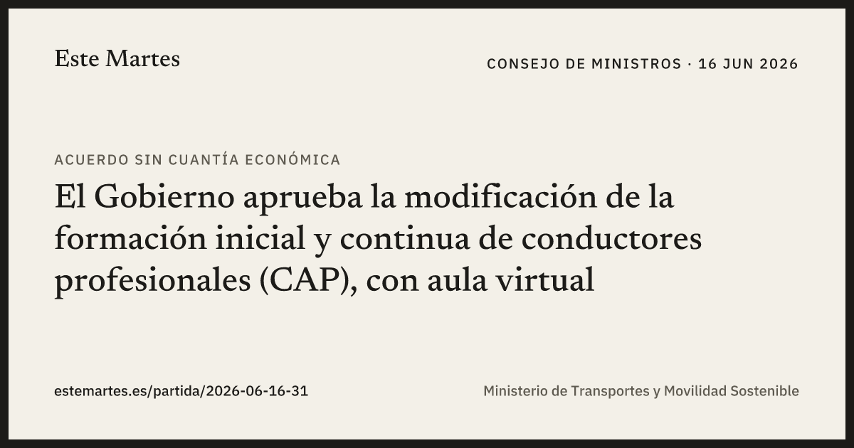 Tarjeta: El Gobierno aprueba la modificación de la formación inicial y continua de conductores profesionales (CAP), con aula virtual