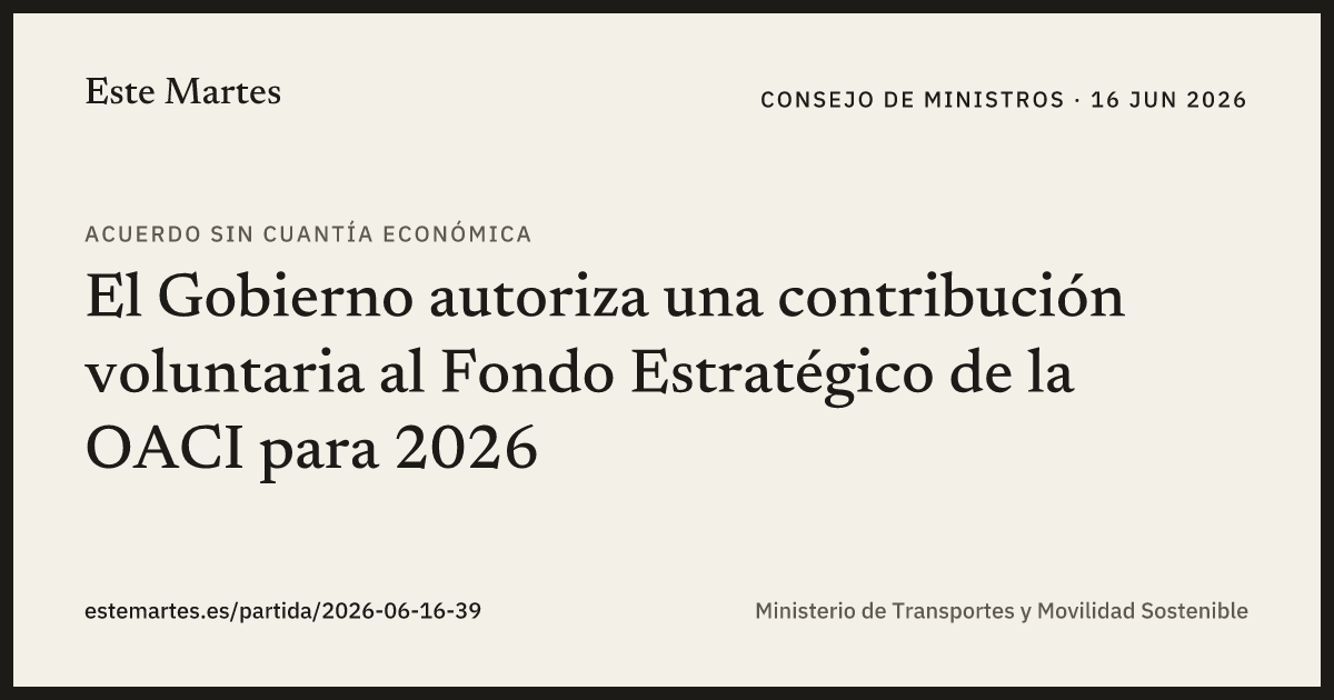 Tarjeta: El Gobierno autoriza una contribución voluntaria al Fondo Estratégico de la OACI para 2026