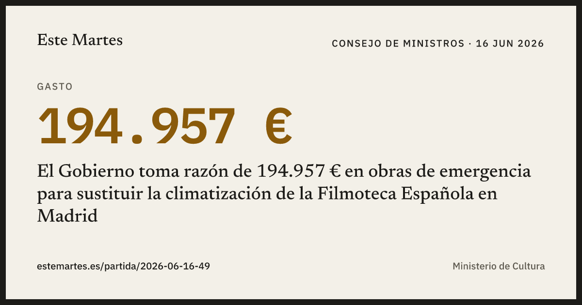 Tarjeta: El Gobierno toma razón de 194.957 € en obras de emergencia para sustituir la climatización de la Filmoteca Española en Madrid