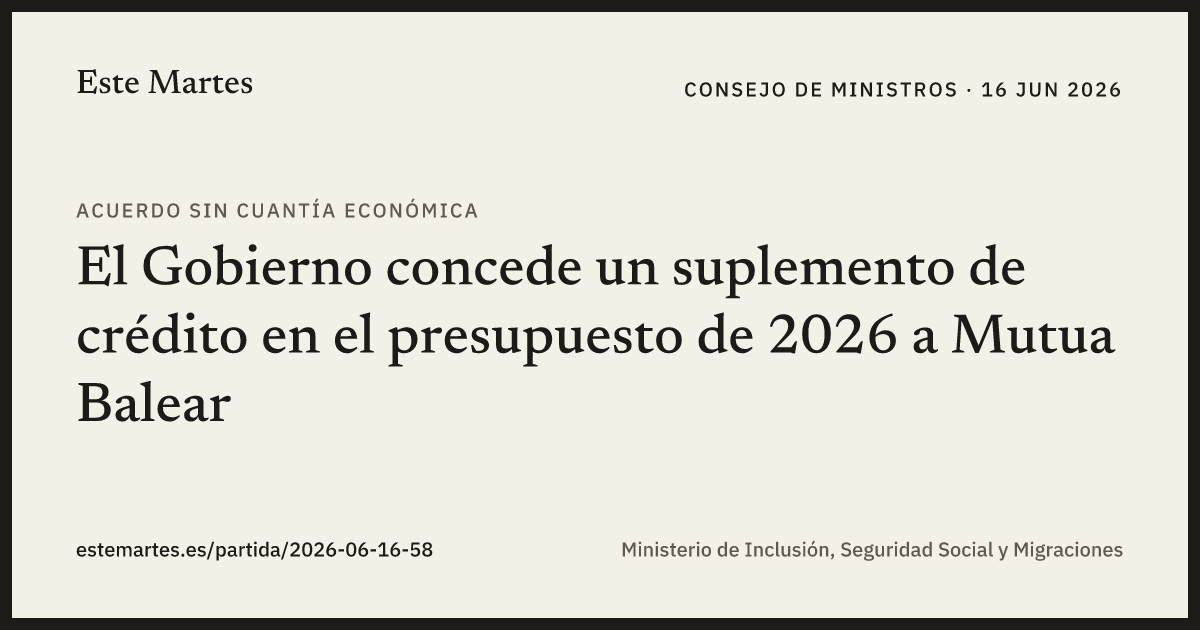 Tarjeta: El Gobierno concede un suplemento de crédito en el presupuesto de 2026 a Mutua Balear