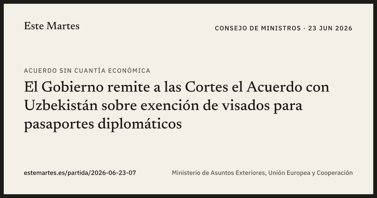 Tarjeta: El Gobierno remite a las Cortes el Acuerdo con Uzbekistán sobre exención de visados para pasaportes diplomáticos