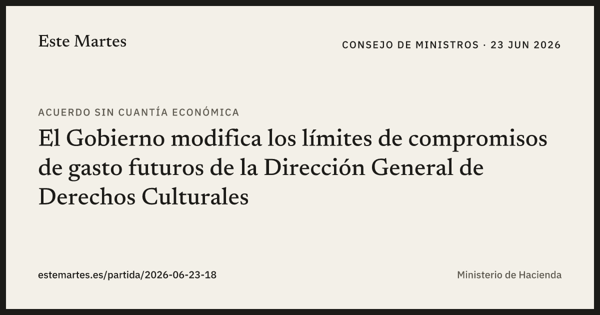 Tarjeta: El Gobierno modifica los límites de compromisos de gasto futuros de la Dirección General de Derechos Culturales