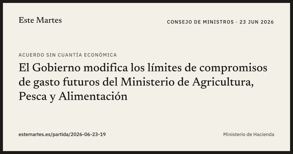 Tarjeta: El Gobierno modifica los límites de compromisos de gasto futuros del Ministerio de Agricultura, Pesca y Alimentación