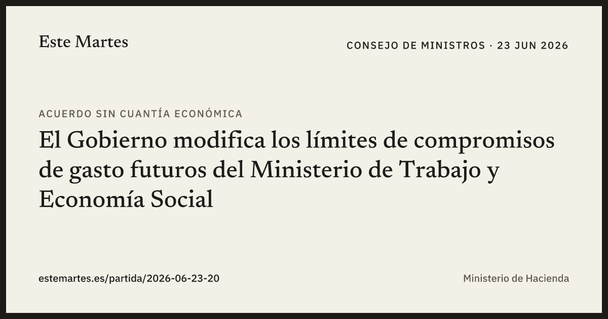 Tarjeta: El Gobierno modifica los límites de compromisos de gasto futuros del Ministerio de Trabajo y Economía Social