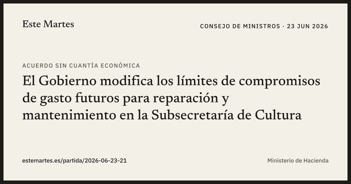 Tarjeta: El Gobierno modifica los límites de compromisos de gasto futuros para reparación y mantenimiento en la Subsecretaría de Cultura