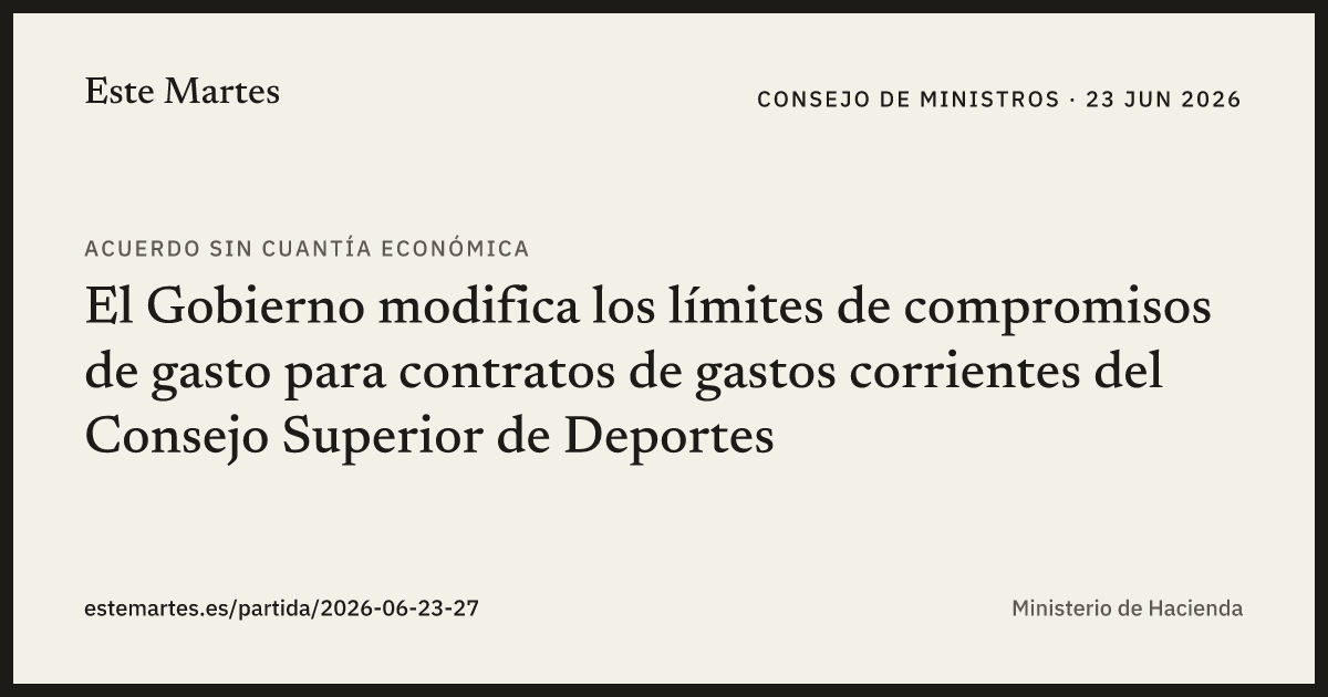 Tarjeta: El Gobierno modifica los límites de compromisos de gasto para contratos de gastos corrientes del Consejo Superior de Deportes