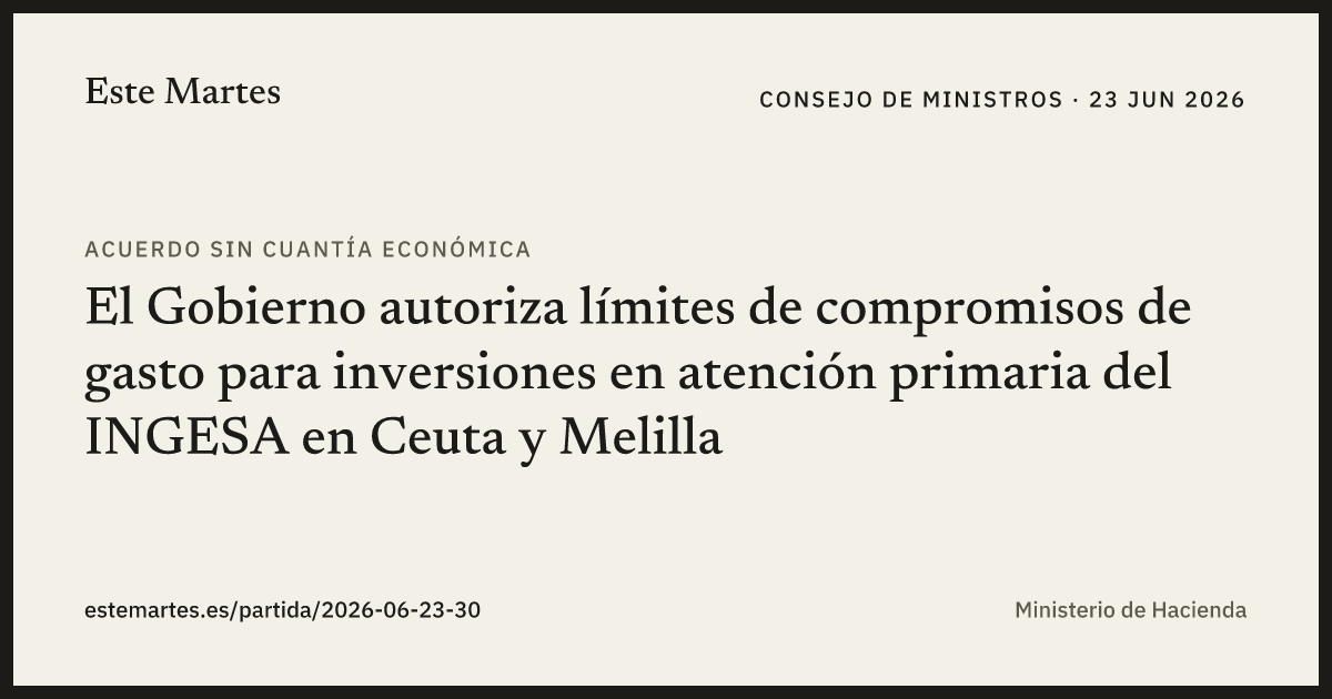 Tarjeta: El Gobierno autoriza límites de compromisos de gasto para inversiones en atención primaria del INGESA en Ceuta y Melilla
